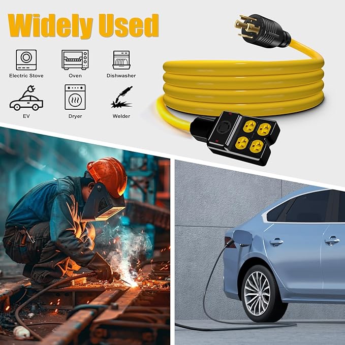NEMA L14-30P to 4X 5-20R/5-15R&L14-30R Generator Adapter Extension Cord, 4 Prong 30 Amp to 110V,Twist Locking to 15 Amp/20 Amp Household Outlet, 125/250V 7500 Watts, ETL Listed (10FT)