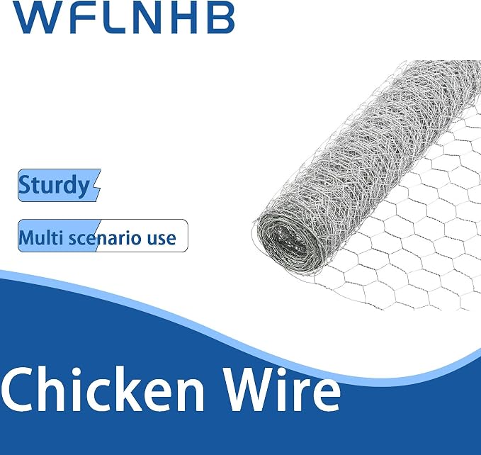 WFLNHB Hexagonal Chicken Wire Poultry Netting Galvanized Mesh Garden Fence Barrier Fence Mesh Roll 2Feet x 150Feet