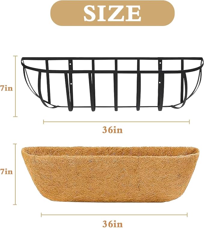 Window Box Railing Planter with Coco Liner 2 Pack 36 Inch Metal Hanging Flower Planter Deck Railing Planters Boxes for Balcony Outdoor Plants Fence Porch Patio