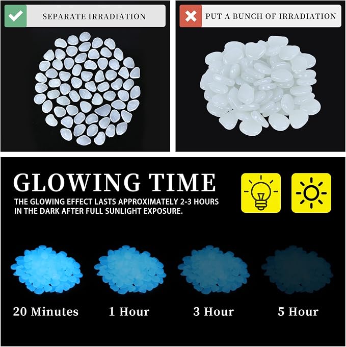 Kaiyuan Dynasty Glow in The Dark Rocks Outdoor Decorative Stones 300Pcs White Glow Stones Glowing Rocks for Planters,Landscaping,Pathway,Garden Decoration