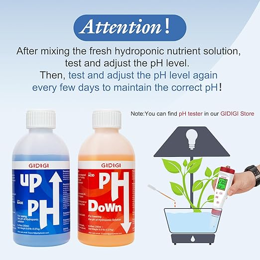 Hydroponics pH Up Down Solution pH Control Kit,pH Adjuster for Hydroponic, Aquaponic, Balance Nutrient Solution, Include pH Test Strips(8.45oz/250ml)