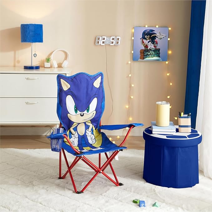 Sonic Figural Folding Camp Chair for Kids – Portable Outdoor Chair with Carrying Case, Lightweight and Durable, Indoor/Outdoor Seating for Ages 3+, Perfect for Camping or Backyard