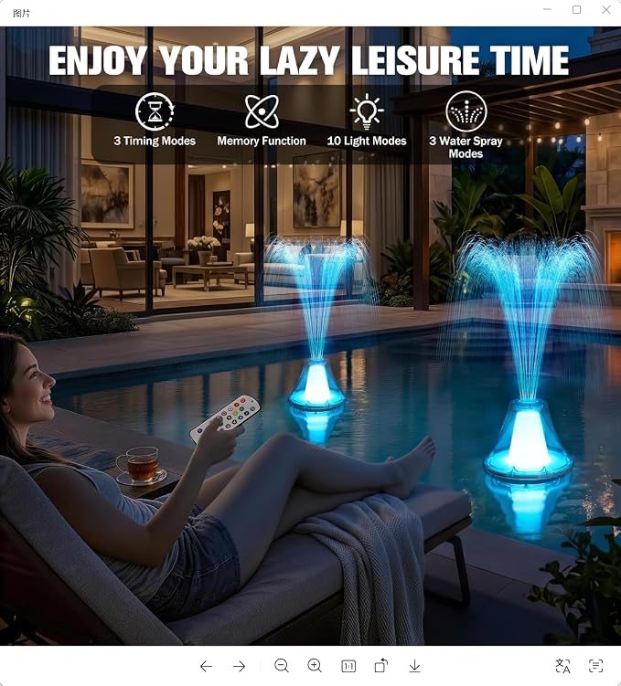 Bubbling Pool Fountain with Lights,Floating Pool Fountains with Anchor,Above Ground Pool Water Fountain Pump,Battery Powered Swimming Pool Floating Fountains for Inground Pool-1PC(White)