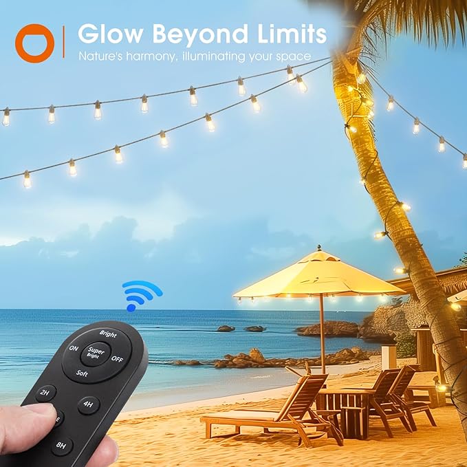 addlon 200FT(192+8) Solar String Lights Outdoor Waterproof with 6W Panel USB & Remote Control Patio Lights Long Last for 20+Hrs Dimmable Solar Power LED Bulbs for Porch Garden Market Bistro Backyard