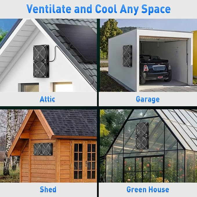 Solar Powered Fan, 15W Solar Chicken Coop Fan,Waterproof Ventilation Exhaust Fan for Outdoor Shed Chicken Coops Greenhouse Doghouses Pet House for Intake or Exhaust Air Cooling