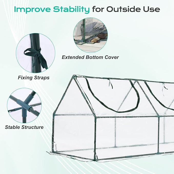 BPS 9x3x3 ft Mini Greenhouse with Transparent PVC Cover UV-Protected Roll-Up Zipper Doors, Ideal for Indoor or Outdoor Use on Raised Garden Beds
