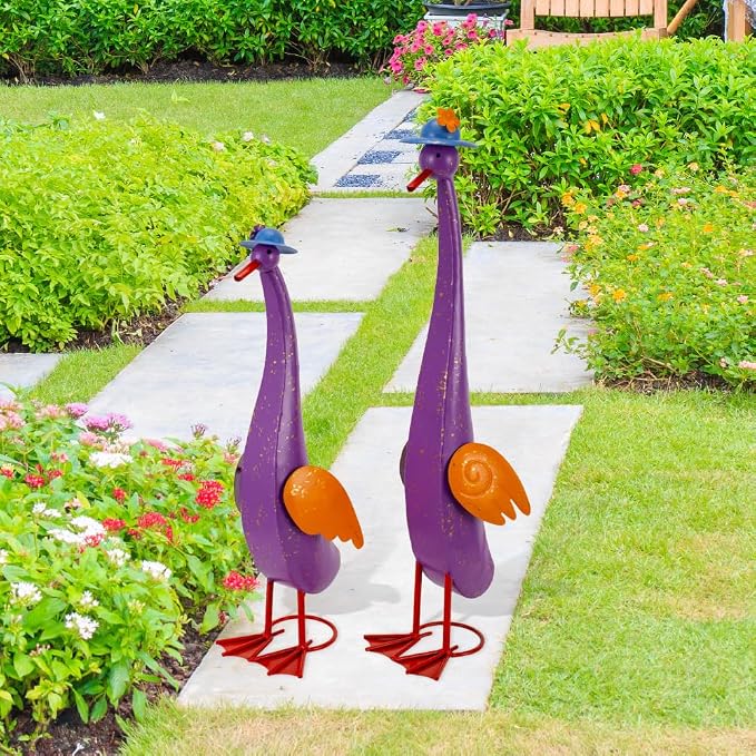22" Duck Garden Statue Set of 2 Metal Ducks | Outdoor Decor Porch Animal Figurine Yard Art Sculptures Rustproof Lawn Ornament for Outside Patio Backyard Decorations