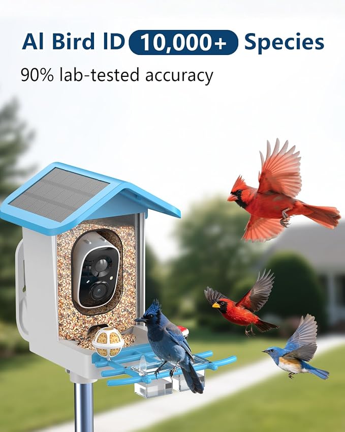 Smart Bird Feeder with Camera,2K HD Video, AI Identify Birds Species Solar Powered,Auto Capture Videos & Notify of Birds Arrival,Bird House for Birdwatching,Gift for Parents,BirdLovers