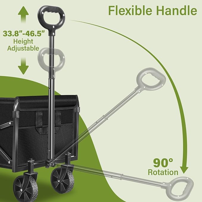 Collapsible Wagon Cart with All-Terrain Wheels - Folding Utility 280LBS Heavy Duty Wagons Carts for Grocery Sports Garden Shopping Camping Fishing (Black, 120L)