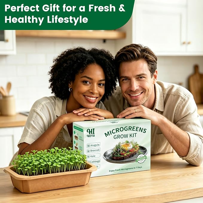 Microgreens Growing Kit Indoor Garden - Complete Micro Greens Growing Kits with 5 Seed Packs - Grow Broccoli, Arugula, Kale, Cabbage, Radish with Waterproof Trays - Grow Microgreens Indoor for Health