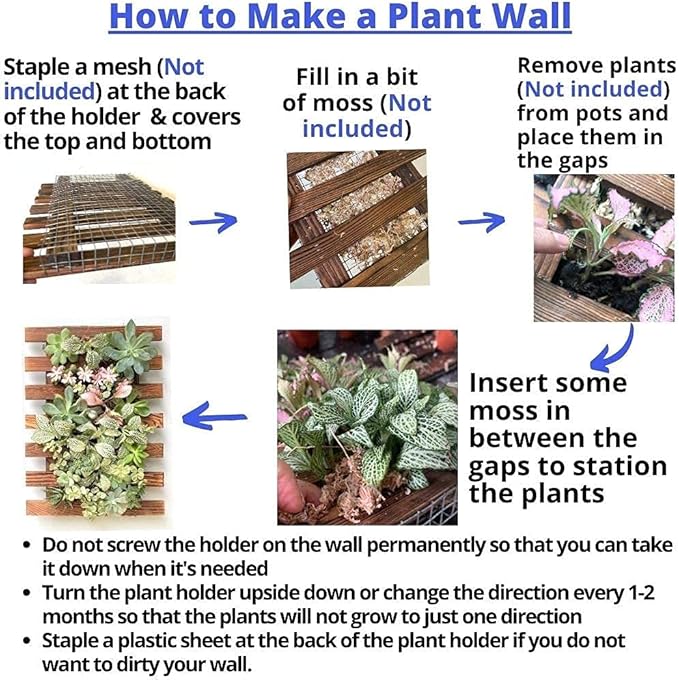 LalaGreen Bundle - 5" Pot + 2 Wooden Plant Holder, White Self Watering Pot, Wall Hanging Planters for Indoor and outdoor,Wall Mount Air Plants Succulent Holder Hanger,Vertical Garden Plant Stand Decor