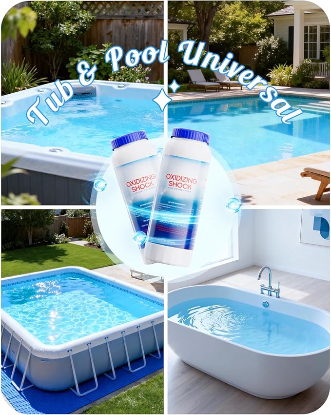 POOLHOUR 32 Oz Non-Chlorine Oxidizing Shock for Hot Tub, Oxidizer for Spas and Swimming Pools, Hot Tub Shock, 2 Pack