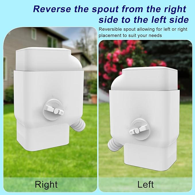 Prestantious Gutter Downspout Diverter with Built-in Filter Screen Fits for 2"x3" and 3"x4" Downspout, Rainwater Collection System with Adjustable Valve and 4ft. Hose, Diverts Large Water Flow, White