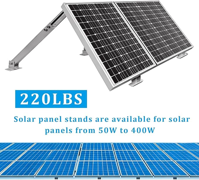 Adjustable Solar Panel Tilt Mount Brackets Aluminum Alloy Solar Panel Mounting Support up to 50 70 100 150 200 300 400 Watt Solar Panel for Flat Surface Roof RV Boat Off-Grid (Mount Only) Silver