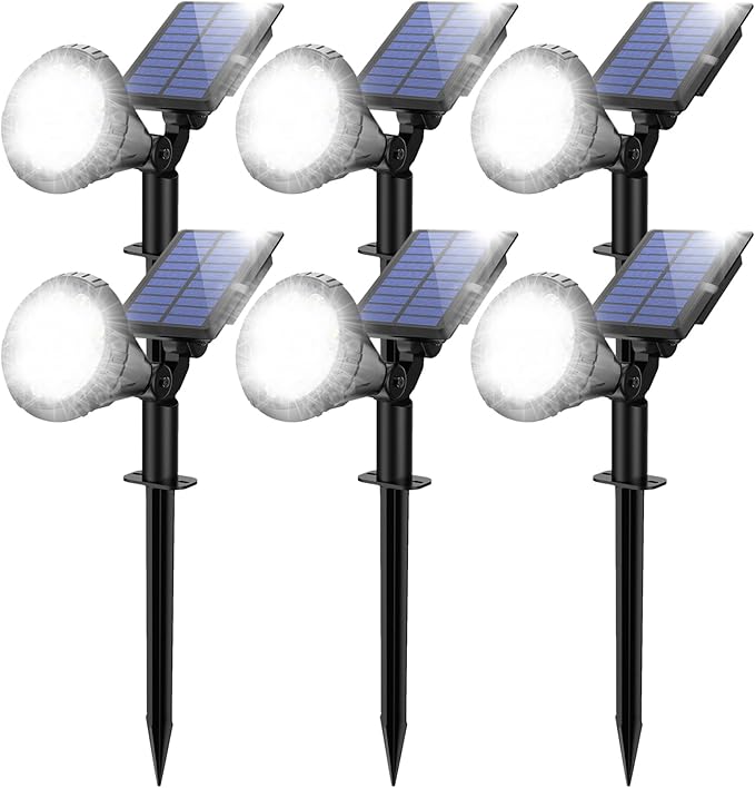 NBKLS Solar Spot Lights for Outside, 21 LED Outdoor Solar Lights for Yard, 6 Pack Solar Spotlights Waterproof Auto On/Off for Landscape, Wall, Garden, Pool, Tree, Pathway and Driveway(White)