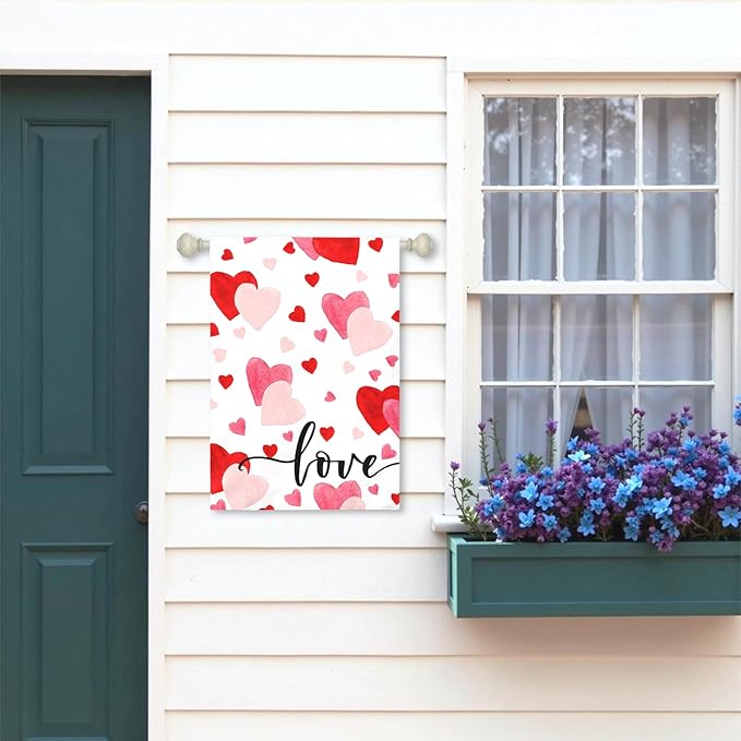 Love Heart Garden Flag Valentine House Banner Red And Pink Hearts Large Garden Flags Polyester Double Sided Anniversary Wedding Sweety Yard Sign for Spring Home Outdoor Decor 28 x 40 Inch