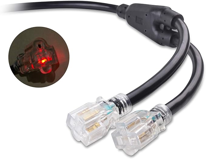 Cable Matters LED-Lit 3 Prong 30 Amp to 15 Amp Adapter for Generator (30A to 110 Adapter Splitter) 3 Feet - NEMA L5-30P to 2X 5-20R