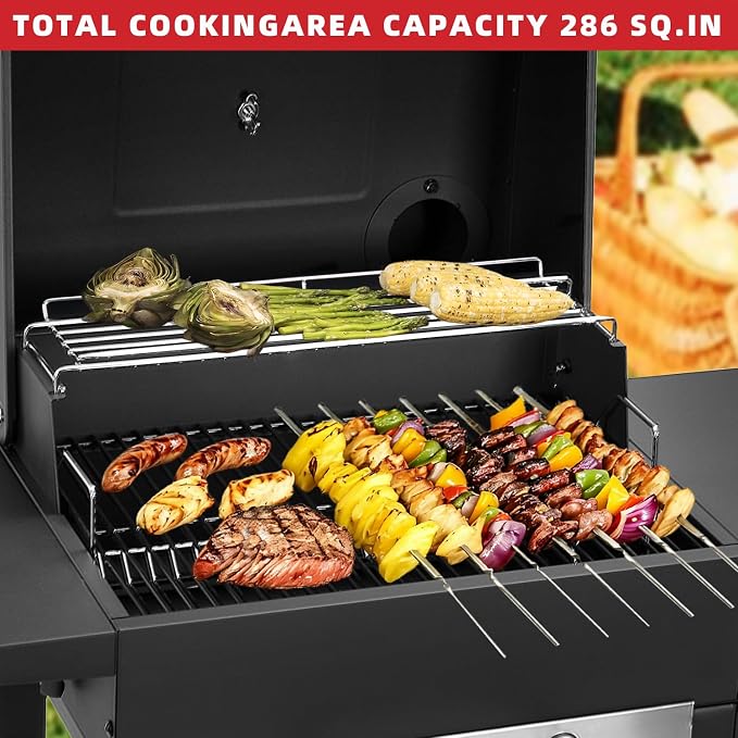 Kendane Charcoal Grill with Side Shelf, 353 Sq.Inch Cooking Area,Large Smoker Barbecue Grill with Warming Rack,Outdoor BBQ Grill with Charcoal Tray for Yard, Camping, Picnic