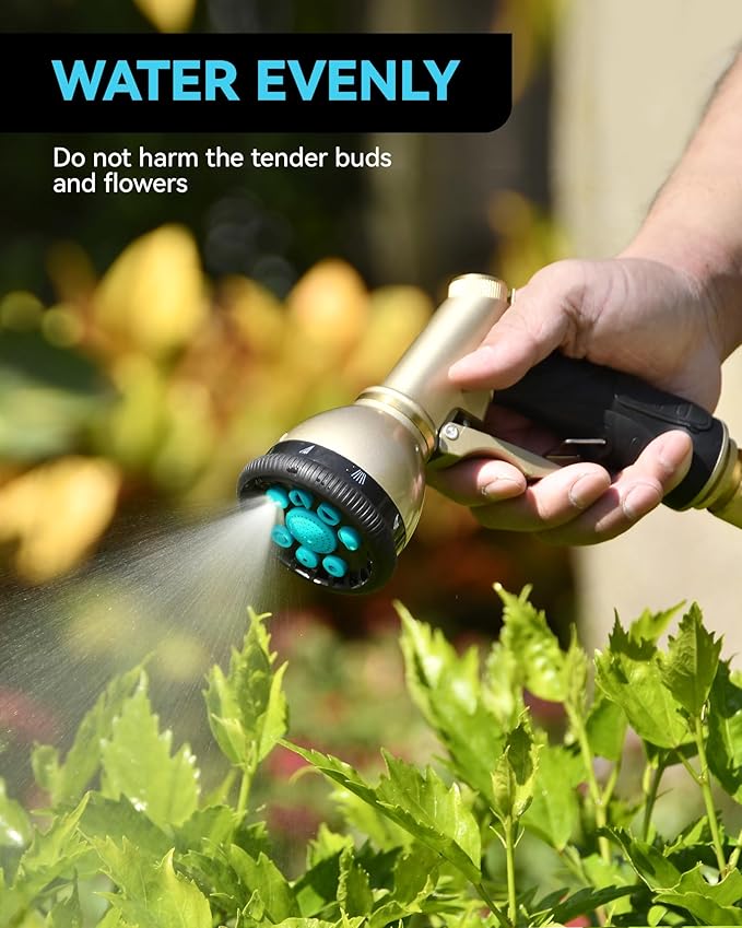 RAINPOINT Garden Hose Nozzle, 9 Spray Patterns Water Hose Nozzle, Heavy Duty Metal Sprayer Nozzle, Adjustable Hand Sprayer, Watering Plants and Lawn, Blue