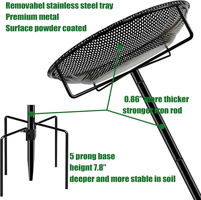Standing Bird Feeder Tray,11.8" Stainless Steel Large Platform Bird Feeder Mesh Seed Tray with Adjustable Heavy Duty Stand Birds Feeder Pole for Outside Wild Birds in Garden Backyard