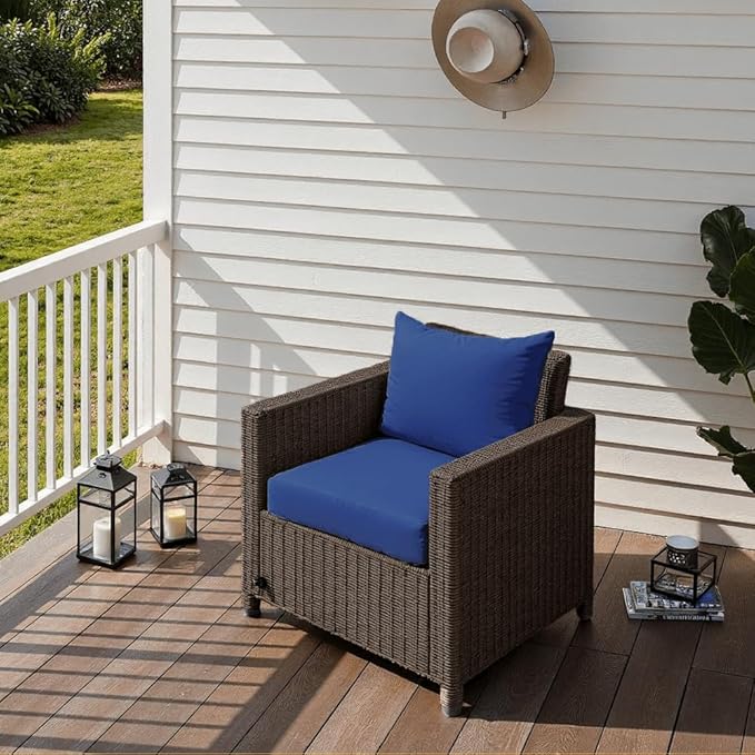 PatioGlow Outdoor Seat Cushion Set 24 x 24 x 4 Inch, Waterproof & Fade Resistant Patio Furniture Cushions with Removable Cover and Ties, Thick Deep Seating Pads for Outside Chair Sofa Couch, Blue