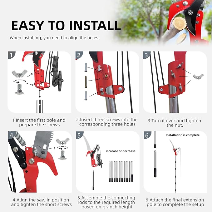 Pole Saws for Tree Trimming - 14FT Dual-Pulley Tree Pruner, Tree Trimmers Long Handle Pruner, Manual Pole Saw for Yard & Garden, Gardening Hand Tools