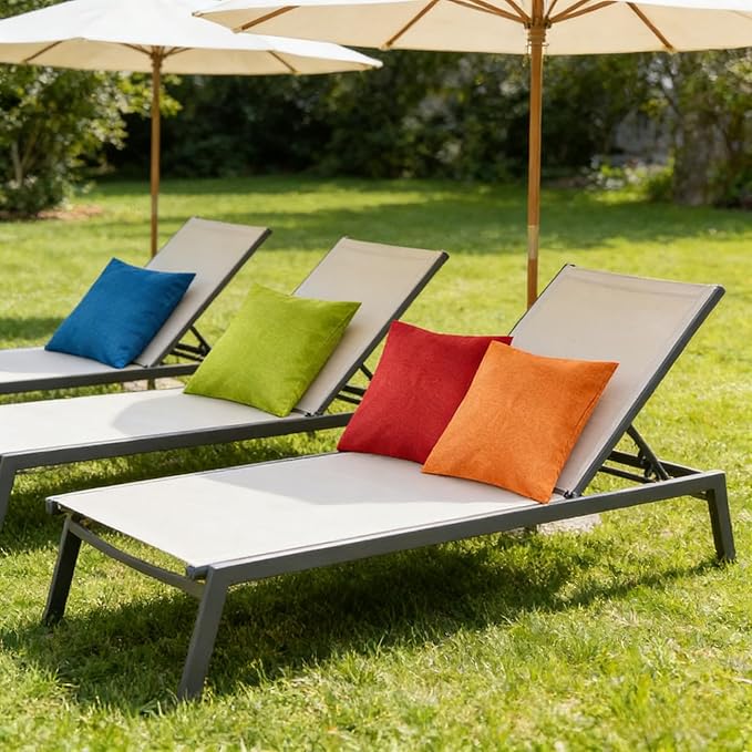 Pack of 4 Decorative Outdoor Waterproof Throw Pillow Covers ONLY Square Garden Cushion Cases for Patio, Couch, Tent and Sofa, 18 x 18 Inches, (Yellow, Red, Orange, Blue-Green)
