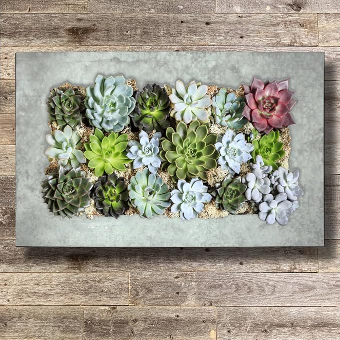 Modern Home Living Wall Galvanized Steel/Zinc Succulent Planter, Wall Mounted Garden Pocket Planter (Horizontal 18 Pocket, Aged Zinc)