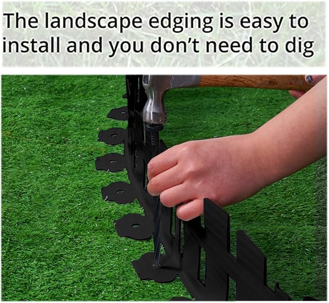 Garden Edging 33FT x 4.1~4.9IN Tall, Landscape Edging Borders with 60pcs Plastic Stakes,Arched Design Black Flexible Lawn Edging Border, No Digging Edge Fence DIY for Tree Flowerbeds Grass Yard