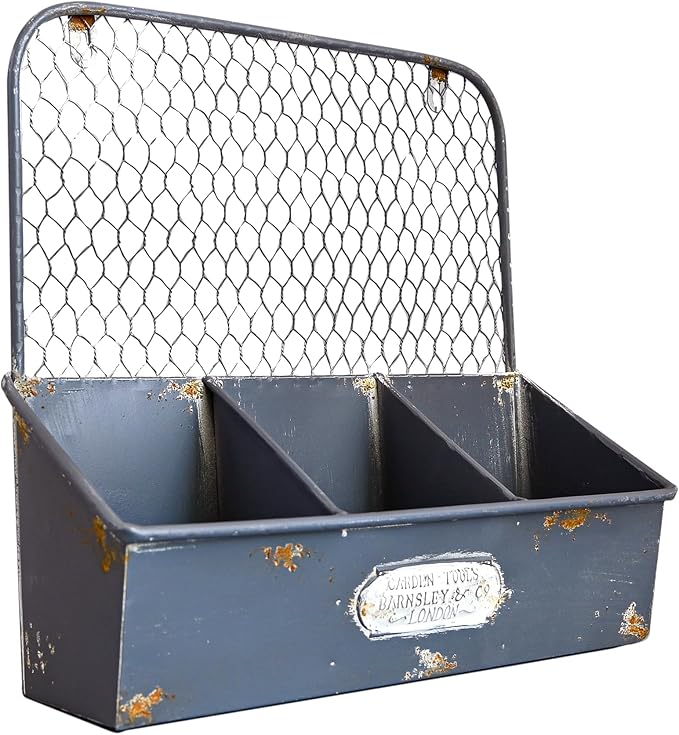 Vintage Blue Metal Hanging Flower Pot, Rustic Wall Planter with 3 Compartments, Farmhouse Plants Holder for Succulents Tubs, Garden Railing Fence Patio Yard Outdoor Decor