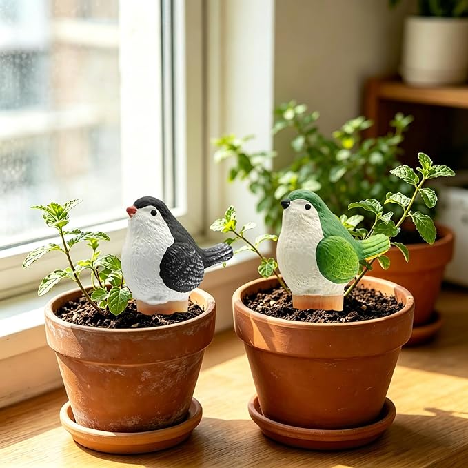 4 Pack Terracotta Plant Watering Globes, Bird-Shaped Self Watering Spikes with Slow Release, Automatic Vacation Watering Devices for Indoor & Outdoor Potted Plants
