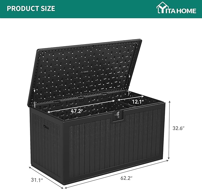 YITAHOME XXL 260 Gallon Large Deck Box,Outdoor Storage for Patio Furniture Cushions,Garden Tools with Flexible Divider,Waterproof,Lockable (Black)