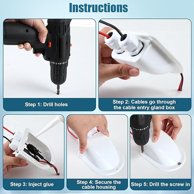 Enhon 2 Pack Solar Cable Entry Gland, Weather Resistant Solar Gland, Dual Cable Entry Housing for All Types 3mm² to 10mm² RV, Caravan, Marine, Boat, Cabin (White)