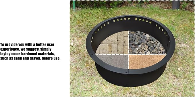 SoulMate Outdoor 43-Inch Outer/39-Inch Inner Fire Pit Ring Smokeless,Duty Solid Metal Steel Round Firepit Rim Insert for DIY Fire Pits, Outdoor Above or In-Ground, Camping Garden Patio Backyard.