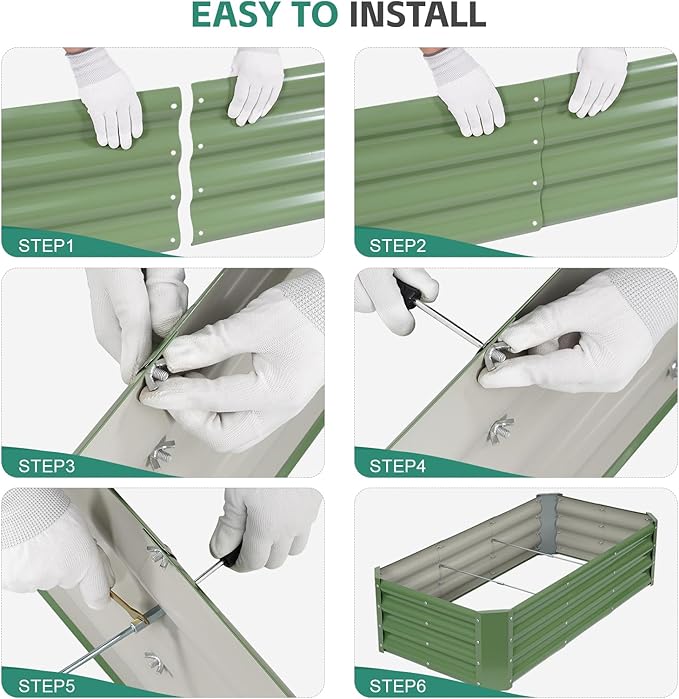 Galvanized Raised Garden Bed - 4x2x1ft (2Packs) Metal Garden Planter Box Outdoor | Steel Raised Bed Kit with Bracing Rods, Gloves for Gardening Vegetables Fruits and Flowers (Olive Green)