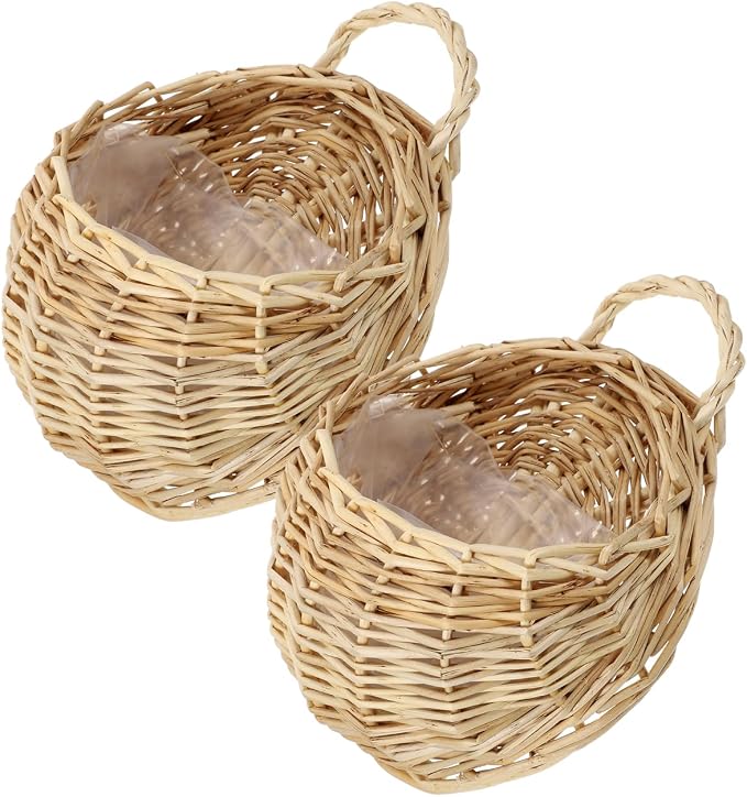 Rattan Woven Hanging Basket 9X7X3.5 Inch Wall Planter for Indoor Outdoor Use Wicker Wall Basket for Plants and Artificial Flowers Decorative Storage Organizer