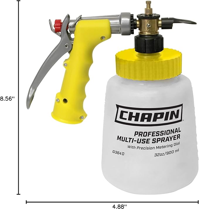 Chapin G364D Lawn and Garden Sprayer Bottle, Standard Hose End Connection, Anti-Siphon Valve, Adjustable Nozzle, Tank Sprays 20Gals, Spraying Plants, Weeds, Insects, Fertilizers, Made in USA, 32oz