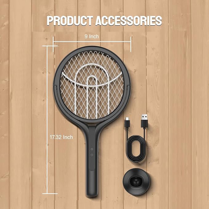 Mosiller Rotating Head Electric Fly Swatter, 4000V Bug Zapper with 1800mah Rechargeable Battery, 2 in 1 Purple Mosquito Light Killer with Rotating Head for Indoor Home Patio Camp Office(Black)