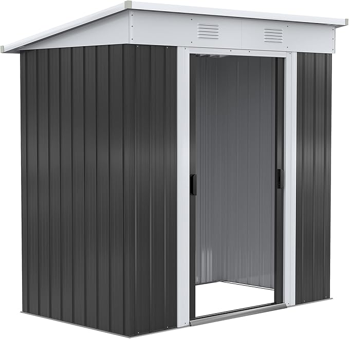Outsunny 6' x 4' Metal Lean to Garden Shed, Outdoor Storage Shed, Garden Tool House with Double Sliding Doors, 2 Air Vents for Backyard, Patio, Lawn, Black