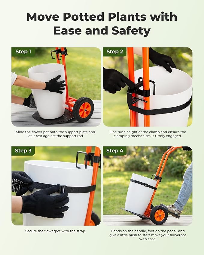 Plant Caddy with Wheels, 200 lbs Heavy Duty Plant Dolly, Ergonomic Handle & Adjustable Pot Gripper for Senior Gardeners, All-Terrain Planter Mover for Home, Garden, Yard, Flower Shops, Outdoor, Qrange