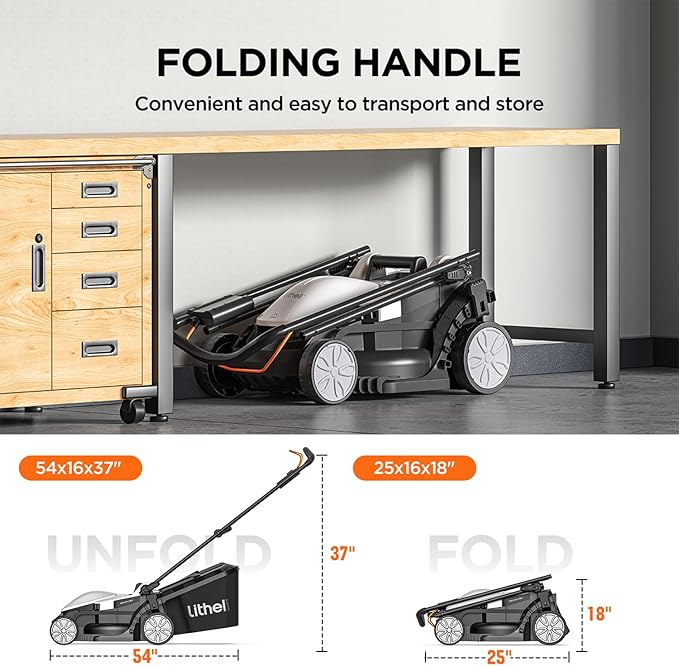 Litheli Electric Lawn Mower Cordless,Grass Cutter Machine for 1600 Sq.Ft.Lawnmower with Brushless Motor,13 In Cutting Width,8 Gallon Capacity,Cutting Height from 1 to 2.5 In, Includes 1 4.0 Ah Battery