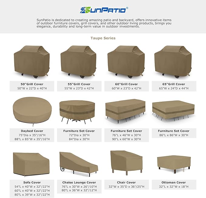 SunPatio Outdoor Loveseat Cover, Patio Heavy Duty Waterproof Deep Sofa Cover with Sealed Seam, Patio Furniture Cover, 80''L x 39''W x 32''/22''H, FadeStop Material, All Weather Protection, Taupe