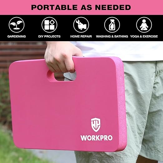 WORKPRO Extra Thick Kneeling Pad, 2-Pack, Soft NBR Foam Cushioning for Knee, Large Foam Kneeler Mat for Gardening, Bathing Baby, Exercise, Workout Supplies, 17.5 x 11 x 1.5 in, Pink