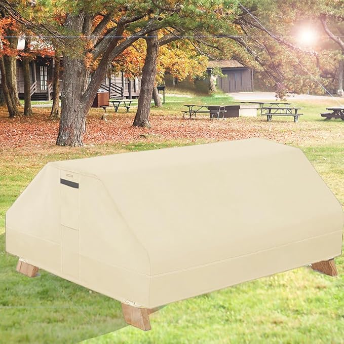 Picnic Table Cover Waterproof 70/72 Inch 600D Oxford Outdoor Table Cover with Bench Covers for Winter DustProof Heavy Duty (Beige, 6FT-70/72inch)
