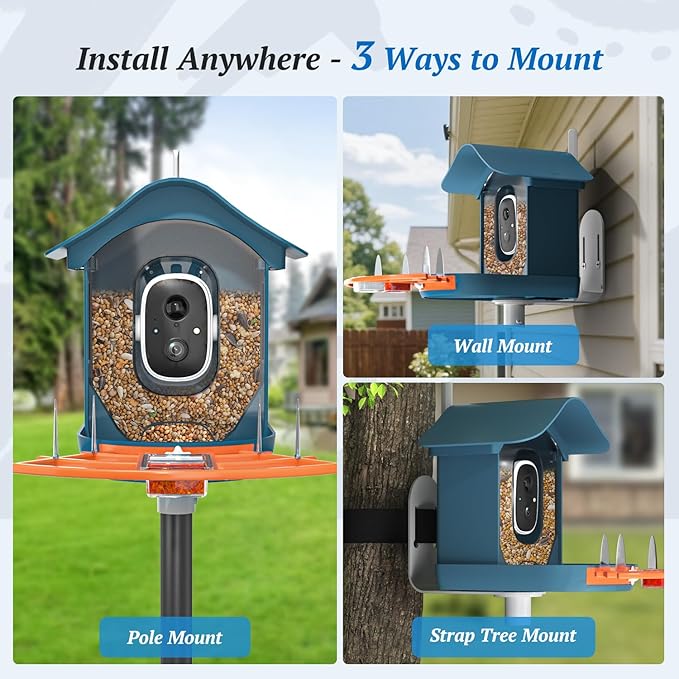 Smart Bird Feeder with Camera, 2K HD AI Identify Birds Species, Bird Watching Camera with Solar Panel, Gift for Mom Dad Birdlovers