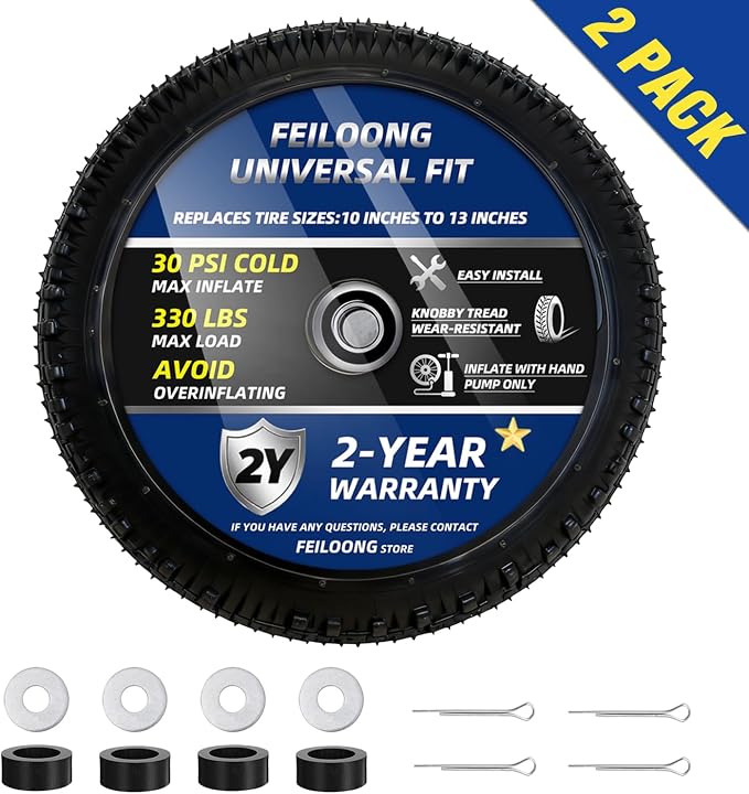 4.10/3.50-4 Pneumatic Wheel, 10 Inch Pneumatic Tires and Wheels Replacement with 5/8'' Bearings, 2.2" Offset Hub for Garden Cart, Hand Truck, Lawn Cart, Dolly, Mower (2 PACK)