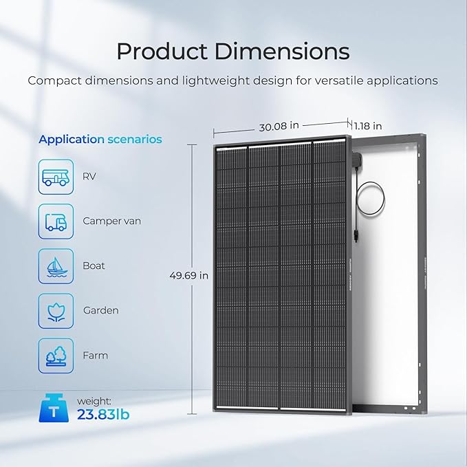 Renogy 200 Watt Solar Panel ShadowFlux Anti-Shading, 12V 200W Solar Panel 25% High-Efficiency N-Type Solar Cell, 16BB ShadowFlux Technology Solar Module for RV Home Roof Camp Marine Boat