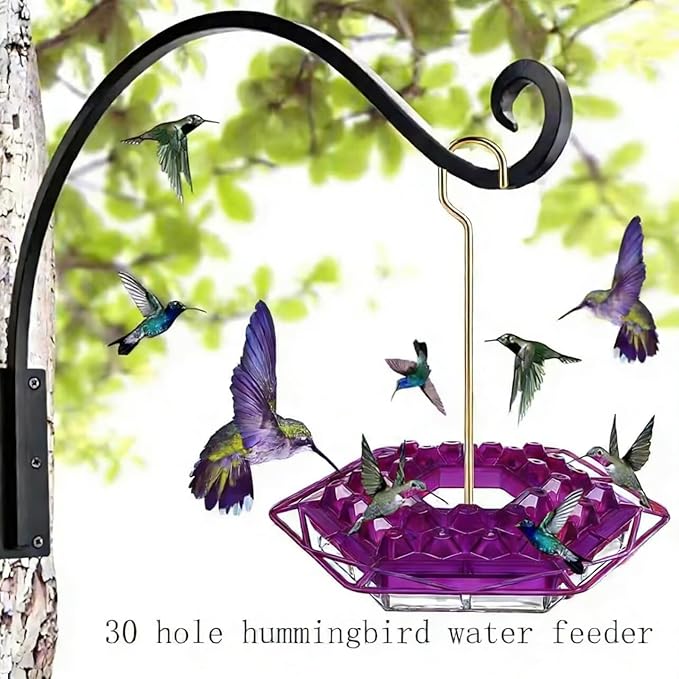 Hummingbird Feeder with Ant-Proof Moat Hummingbird Feeder, Easy to Clean and Refill Includes Hanging Hook, Features 30 Feeding Ports (Purple 2PCS)