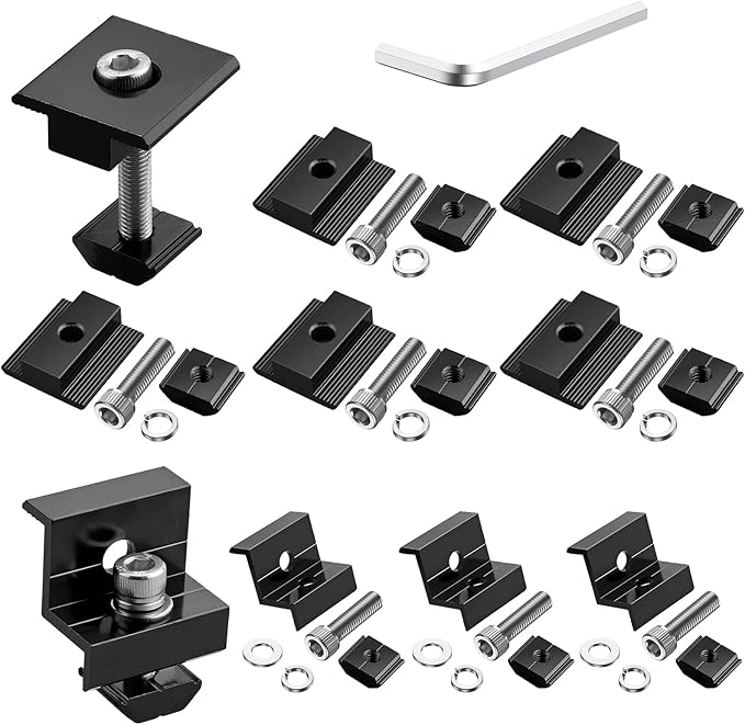 Anbte 10 PCS Solar Panels Brackets 30mm/35mm, Aluminium 6 x T-Shaped Mid Clamps + 4 x End Clamps, Solar Panel Mounting Brackets for Metal, Tin, Flat, Sheet Roofs, RV, Black