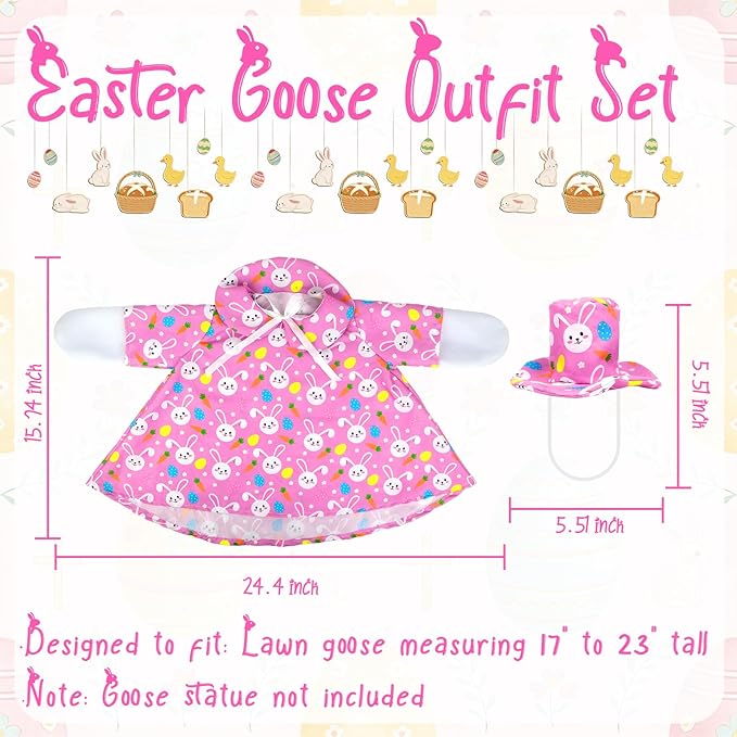 Easter Porch Goose Outfits,Cute Easter Bunny Costume for 17"/23" Inch Large Porch Goose,Spring Easter Rabbit Goose Clothes for Garden Porch Yard Lawn Patio Decor